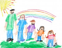 Kids crayon drawing of a family
